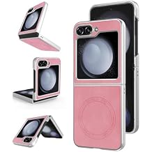 for Samsung Galaxy Z Flip 6 5G Leather Case, [Compatible with MagSafe] PU Leather + Hard PC Shell Slim Durable Protective Phone Case Cover for Samsung Galaxy Z Flip6 5G 2024 Pink