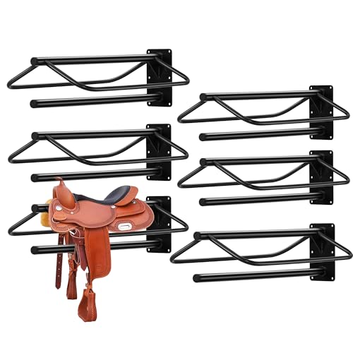 ActiveTrail 6 Pack Heavy Duty Wall Mounted Saddle Rack with Pad Bar, Steel Saddle Stand & Blanket Holder for English/Western Saddles, Tack Room, Horse Stall