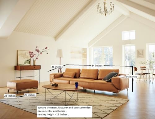 Image of Fabrique Deluxe Leatherette 4 Seater with Puffy Moden Design Light Brown Sofa Set | Comfortable Furniture for Home Office & Living Room | Easy to Move with Stainless Steel Legs