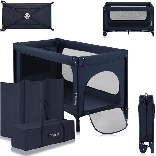 lionelo Jasmin Easy FoldCuna de Viaje para Niños de hasta 15 kg de 0 a 36 Meses Colchón de Espuma T25, 2 Niveles de Altura, Easy Fold, Entrada Lateral, Ruedas