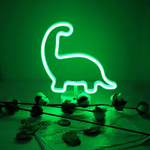 Image of Dinosaur Neon Sign Night Light, USB & Battery Operated Glowing Neon Decorative Green Color LED Light Wall Decor for Room Party Bar Decorations (Dinosaur D)