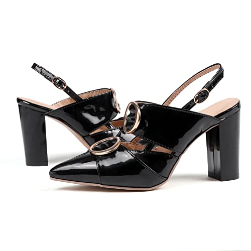 SAndal Damen-Pumps aus Lackleder mit klobigen Absätzen, spitzer...