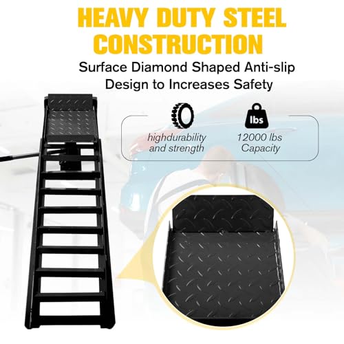 Aoile 2PCS Auto Car Truck Service Ramps Lifts,10000lbs(5T) Garage Car Lift Hydraulic Ramps,Portable Car Ramps for Oil Changes High Lift,Lift Repair Frame Lift Height Adjust 9.8\"-15\" (Black#) - Thumbnail 2
