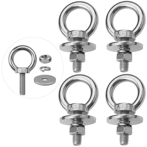 Image of 4 Pack M8 Eye Bolts with Nuts, 304 Stainless Steel 5 /16 inch x 1 inch Heavy Duty Lifting Eye Bolts, Metric M8x25mm Ring Eye Bolt for Hanging, Tie Down, Outdoor & Hardware Fixing (4, 5 /16 inchx1 inch)