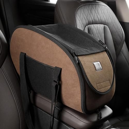 LoopTime Foldable Dog Car Seat for Small Dogs,Portable Center Console Puppy Booster Car Seat with Adjustable Straps and Storage Pocket,Detachable & Washable Dog Carseat,Easy to Clean (Brown)