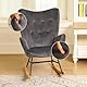 39F FURNITURE DREAM Velvet Rocking Children’s Relaxing Scandinavian Armrest Lounge Chair with High Back Bedroom Office Living Room, Grey, 68x87x98cm