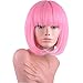 Annivia Pastel Pink Short Bob Wig with Bangs for Women 12inchShoulder Length Heat Resistant Soft Synthetic Pink Wigs (Pink)