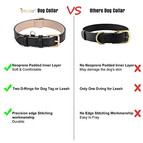Leather Dog Collar Adjustable Soft Leather Padded Collar Heavy Duty for Small Medium Large Size Dogs with Alloy Buckle(Black,M) - Image 3