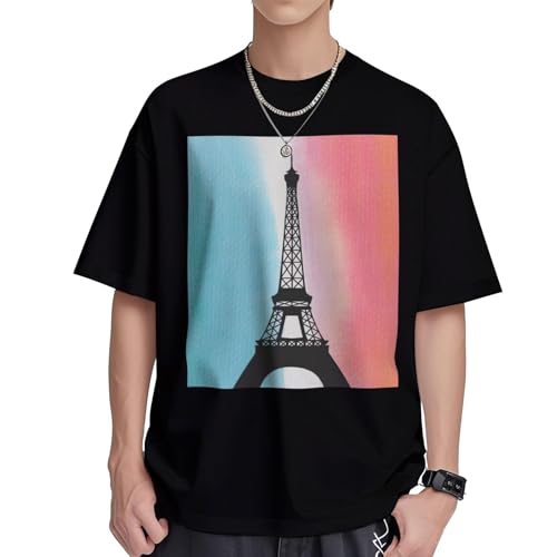 T-shirt Tour Eiffel homme en coton frais col rond coupe droite taille S à XL