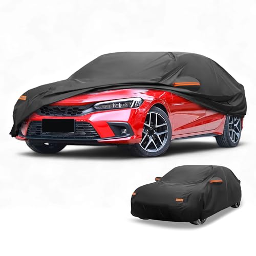 Image of Car Cover Waterproof All Weather Sun Rain Protection Full Exterior Cover for Honda Civic Sedan 190T-PU Black with Left Side Zippers