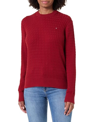 Tommy Hilfiger Damen CO Cable FINE GG C-NK LS SWT WW0WW44993 Pullover Sweater, Rot, XXS, Rot (Regatta Red), XXS – Ansicht 1