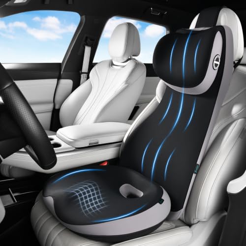 Image of FLORICH Memory Foam Car Seat Cushion with 2-in-1 Integrated Ergonomic Lumbar Support Headrest Pillow, Breathable Widened Back Support & Adjustable Neck Pillow for Driving Sciatica Tailbone Pain Relief