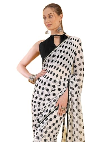 Image of SIRIL Women's Printed Chiffon Saree with Unstitched Blouse Piece