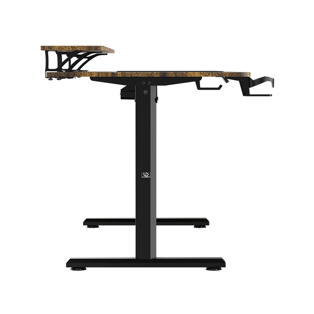 Ultradesk - Scrivania da gioco di grandi dimensioni - HIGHLANDER XXL - Scrivania per computer con struttura in acciaio - Spazio per due monitor - Archiviazione per ufficio - 160x70 cm - Marrone
