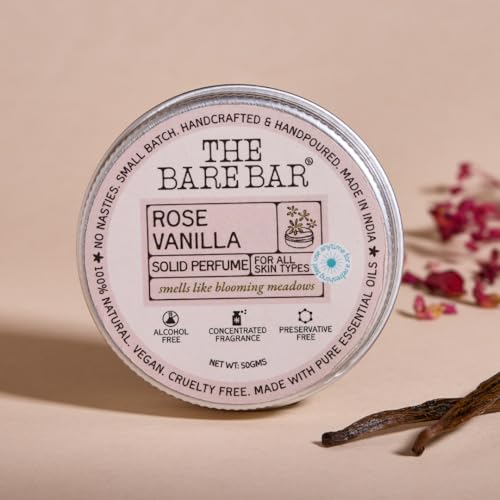Image of The Bare Bar Rose Vanilla Solid Perfume - 50gm | Floral Fragrance| Odor & Sweat Control | Natural formula and Chemical free| Good for all skin types | Travel Mini Size Solid Perfume for Men & Women