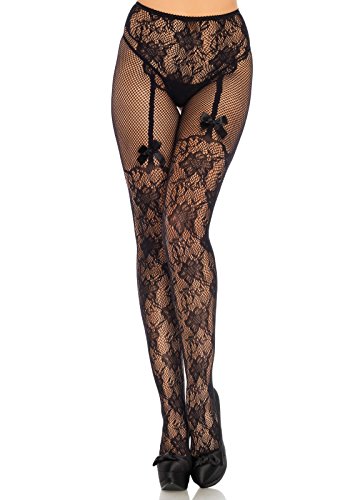 Leg Avenue Fleures De Lace Crotchless Pantyhose, Nero, Taglia Unica