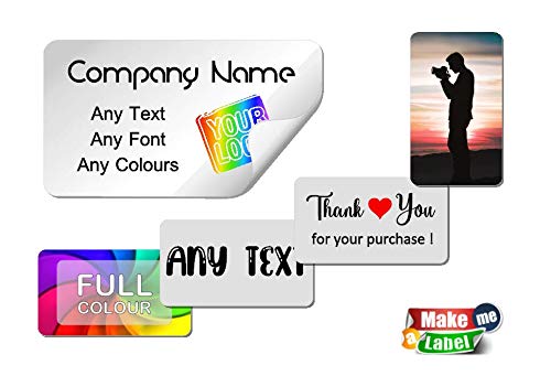Rectangle Personalised Stickers Labels for Packaging, Bags, Name, Logo - Custom Printed in Matte, Brown Kraft, Gloss, Transparent - Make me a label (90mm x 65mm, Gloss Paper, 80 Labels)