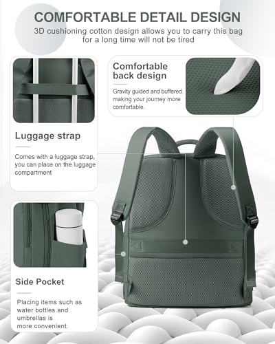Image of coowoz Large Travel Backpack Carry On for Women Man Waterproof Gym Backpacks Mochila de Viaje Teacher Travel Bag Essentials Personal Item Backpack Rucksack Airplane Accessories Must Haves Olive Green