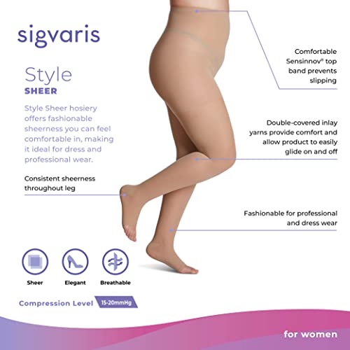 Image of SIGVARIS Women's Style Sheer 780 Open Toe Pantyhose 15-20mmHg - Warm Sand - Large Short