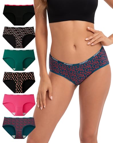 INNERSY Ladies Underwear Cotton Pants Stretchy Briefs Sports Knickers for Women Multipack 6 (14, 2 Floral/1 Leopard/3 Solid)
