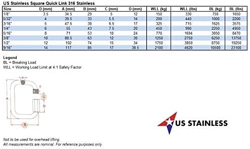 US Stainless Stainless Steel 316 Square Quick Link 3/8" (10mm) Marine Grade - Image 4