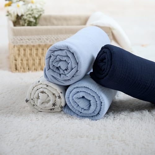 Image of Meracorallo Muslin Swaddle Blanket, 100% Cotton Receiving Blanket Soft and Breathable Swaddle Wrap for Baby Boys and Girls, Placid Blue