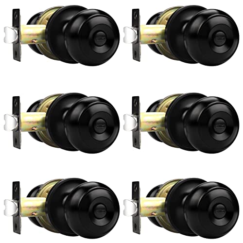 Probrico Black Door Knobs, Privacy Door Knob for Bathroom Bedroom, Interior Door Knobs with Thumb Turning Locking Button, 6 Pack