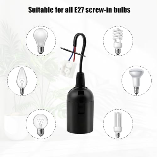 Sudnsadaks 10 Stücke Lampenfassung E27 mit Kabel, Baulampe, Baufassung, Renovierfassung, Baustellenfassung, Ersatzfassung mit Spannungsprüfer, Bau Lampenfassung, Ideal für DIY Projekte, Schwarz