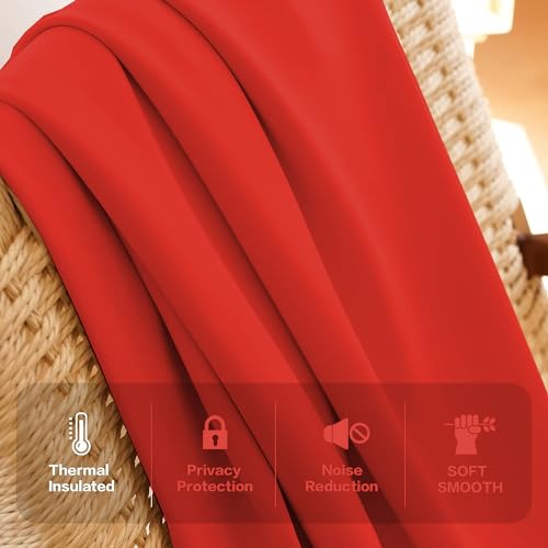 Image of Triple Pinch Pleated Blackout Curtains Thermal Insulated Room Darkening Curtains for Bedroom /Livingroom Pack of 2 Panels, Tiebacks, Hooks (Red)