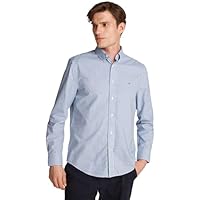 Tommy Hilfiger Uomo Camicia Flex Poplin Classic Regular Fit, Multicolore (Wedge Blue / Optic White), L
