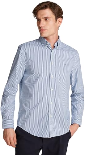 Tommy Hilfiger Herren Hemd Flex Poplin Classic Regular Fit, Mehrfarbig (Wedge Blue/Optic White), L