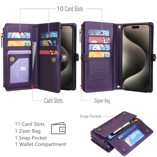 Mincyb Y01 For Iphone 16 Pro Wallet Case With Card Holder (10+ Card Slots) - Pu Leather Case For Women & Men, Wireless Charging, Detachable Magnetic, Crossbody Strap thumb #2