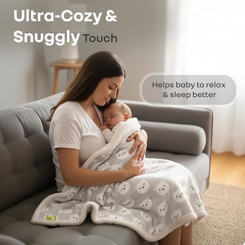 Image of R for Rabbit Softkins Comfy Baby Blanket Warm Super Soft & Cozy Polyester Material Lightweight Machine Washable, 100 x 100 cms, 0+ Months for Kids Newborn Babies (Teddy Grey)