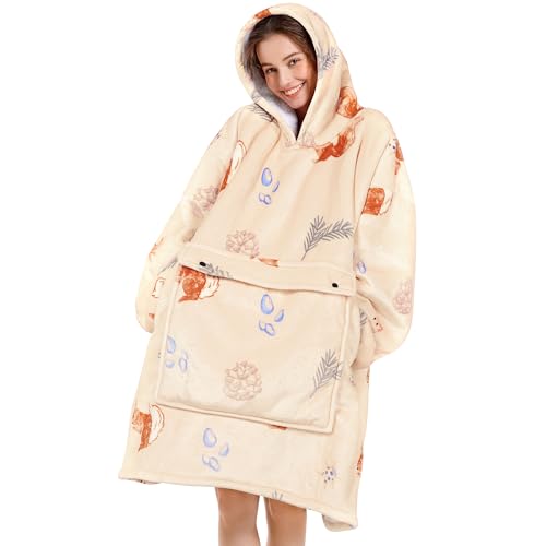 Narecte Oversized Blanket Hoodie Wearable Blanket Sweatshirt for Women Adults Soft Hooded Blanket Warm Oversized Hoodie Blanket Birthday Gifts for Women Christmas Gift for Friends Female Squirrel