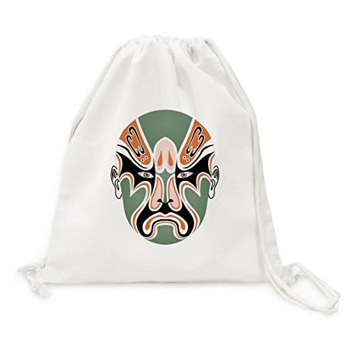 Sac à dos à cordon en toile premium avec motif artistique du masque de Pékin