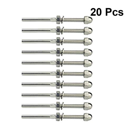 Yardwe 20pcs Stainless Steel Cable Railing Swage Threaded Stud Tension End Fitting Terminal for 1/8 Cable Deck Railing Hand Swage