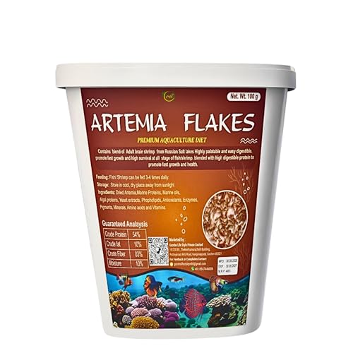 Image of MAF Fish Food Artemia Flakes 100 G for All Marine and Freshwater Fishes,54% Protein Rich Fish Feed Treats with All Essential Amino acids & Vitamins for All Life Stages Boost Colour and Growth
