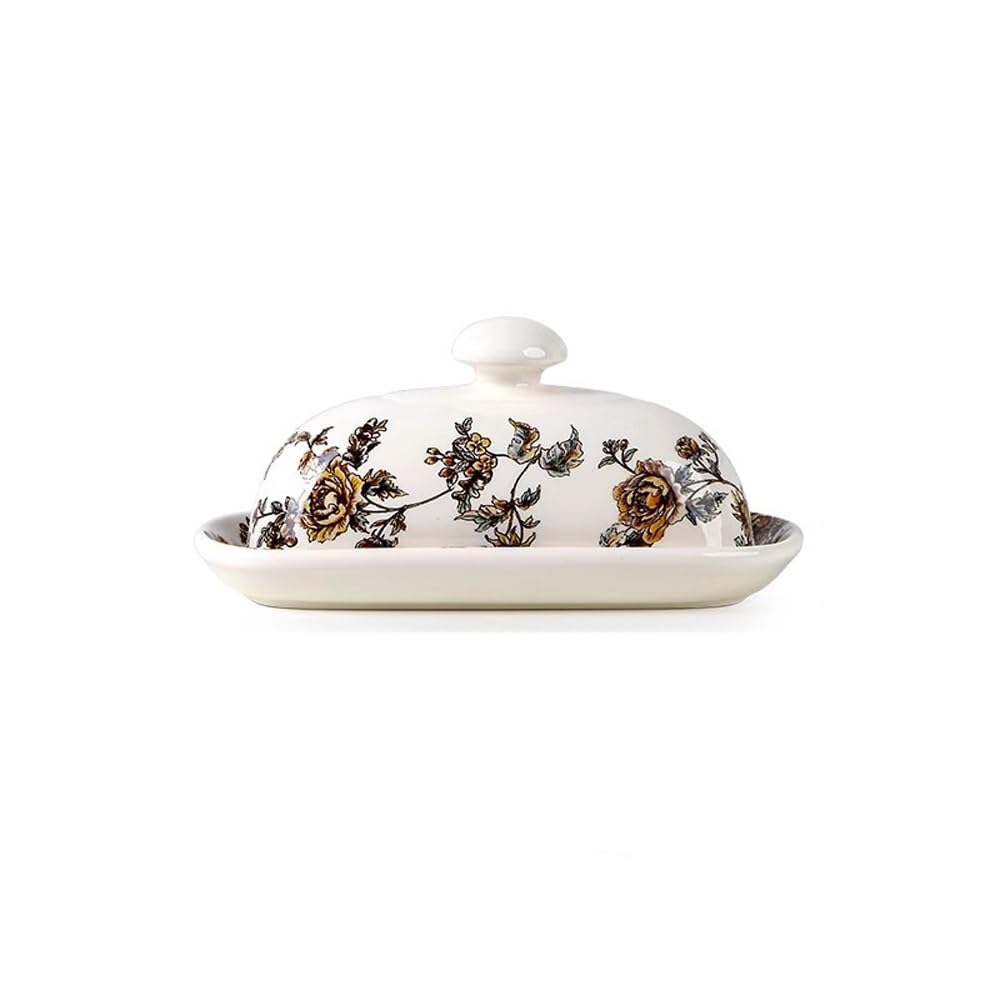 HPTHLY Butter Dish American Butter Box Creative Ceramic Dish With Lid Small Tray Dessert Dish Underglaze Color Oval Dish Butter Container (Yellow)