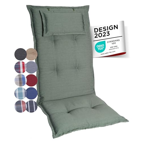 gardisun Gartenstuhlauflagen Hochlehner mit Kopfteil I Extra Dicke Sitzauflagen I Made in Europe I Polsterauflagen für Hochlehner I Auflagen mit extra hohem Komfort I 2er Set I Grün