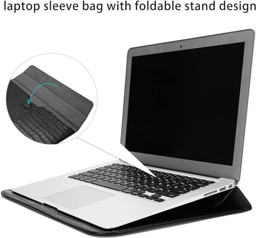 Laptop Bags Sleeve For MacBook Air 15 inch 2023 M2 A2941 Crocodile Grain PU Leather Flap Style Case Notebook Bag for Mac Pro 16 M2/M1 A2780 A2485 A2141 2019-2023,Pro Retina 15 2012-2019 (Black)