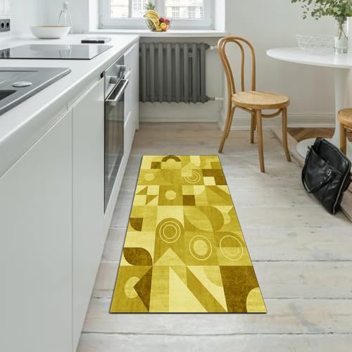 Alfombra de pasillo para dar luz a tu cocina con su alegre diseño patchwork amarillo 5