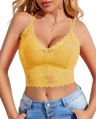 Image of Avidlove Lace Bralette for Women V Neck Camisoles Racerback Adjustable Strap Sexy Crop Tops