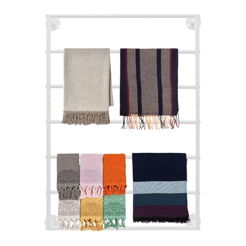 PSUFURV 7-Tier Ribbon Organizer, Wall Mount Ribbon Holder Organizer Rack 50 Pounds Load Bearing Capacity Wall Mounted Scarf Rack for Jewelry Store Bedroom Bathroom Flower Shop - White
