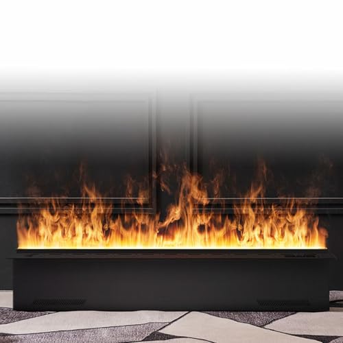 SHENGSHIYU Chimenea de Vapor de Agua con Llama Atomizada Simulada,Acero Inoxidable Cepillado Integrado,Pantalla LCD,Control Remoto,9 Colores de Llama,Chimenea Eléctrica de Vapor 100cm