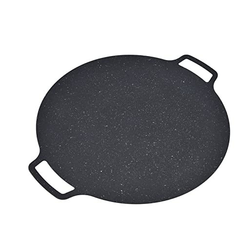 FOUF Cast Iron Griddle Pan, Nonstick Stove Top Grill and Round Cast Iron Skillet Pancake Griddle Stove Top, Coating Grill Pan and Korean BBQ Heat Resistant Pan Pork Belly Pancakes, Black(36cm)