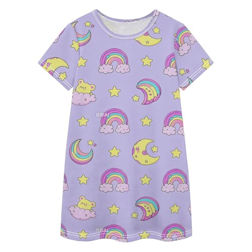 Vestido de verano para niña de 2 a 8 años con dibujos de arcoíris color morado y melocotón