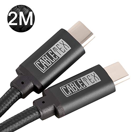 CABLETEX I Geeignet für MacBook Pro, Galaxy S8+, S9, S9+, Huawei P20 Pro, OnePlus 3, 5, HTC 10 I Ladekabel Nylon Textilkabel Datenkabel I CABLETEX USB C Kabel auf Typ C USB 3.1 I  SCHWARZ 2 Meter
