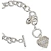 GUESS Women's Silvertone Chain Toggle Dangle Heart Charm Bracelet