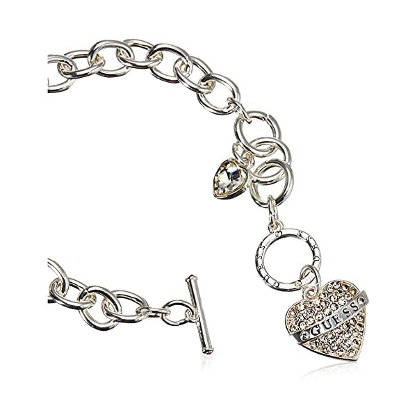 GUESS Women's Silvertone Chain Toggle Dangle Heart Charm Bracelet