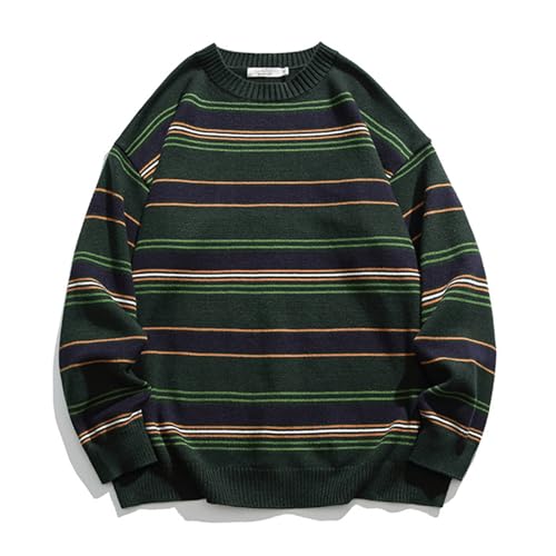 Pull en tricot jacquard rayé col rond homme anti-pilling confortable